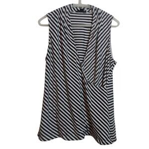 Josephine Striped Black and White Sleeveless Wrap Blouse Top Contemporary Sz XL